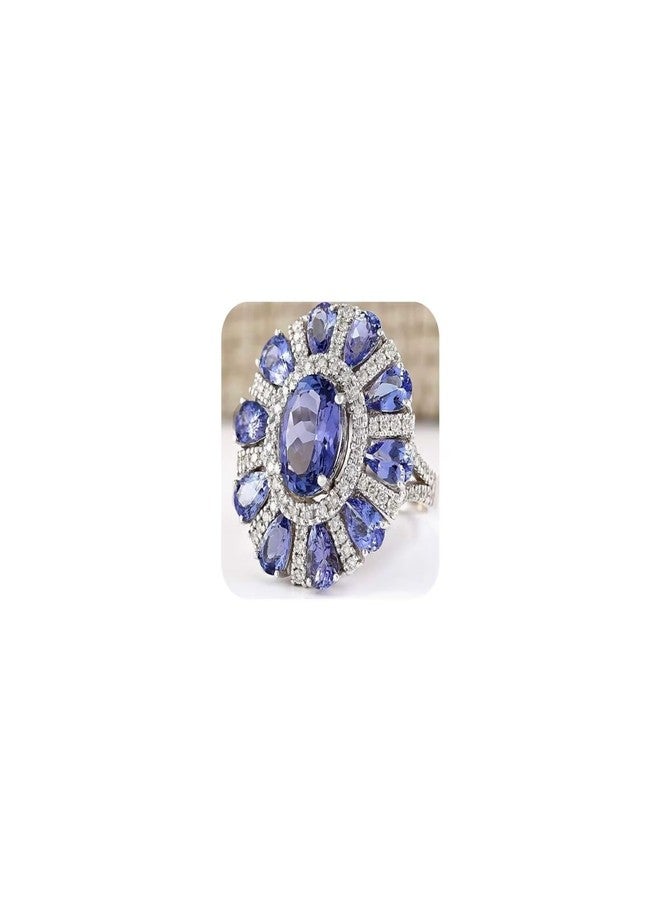 MAIHAO Women Elegant 925 Silver Blue Tanzanite Gemstone Flower Cluster Ring Engagement Size 6-10 (US Code 8) - Image 1